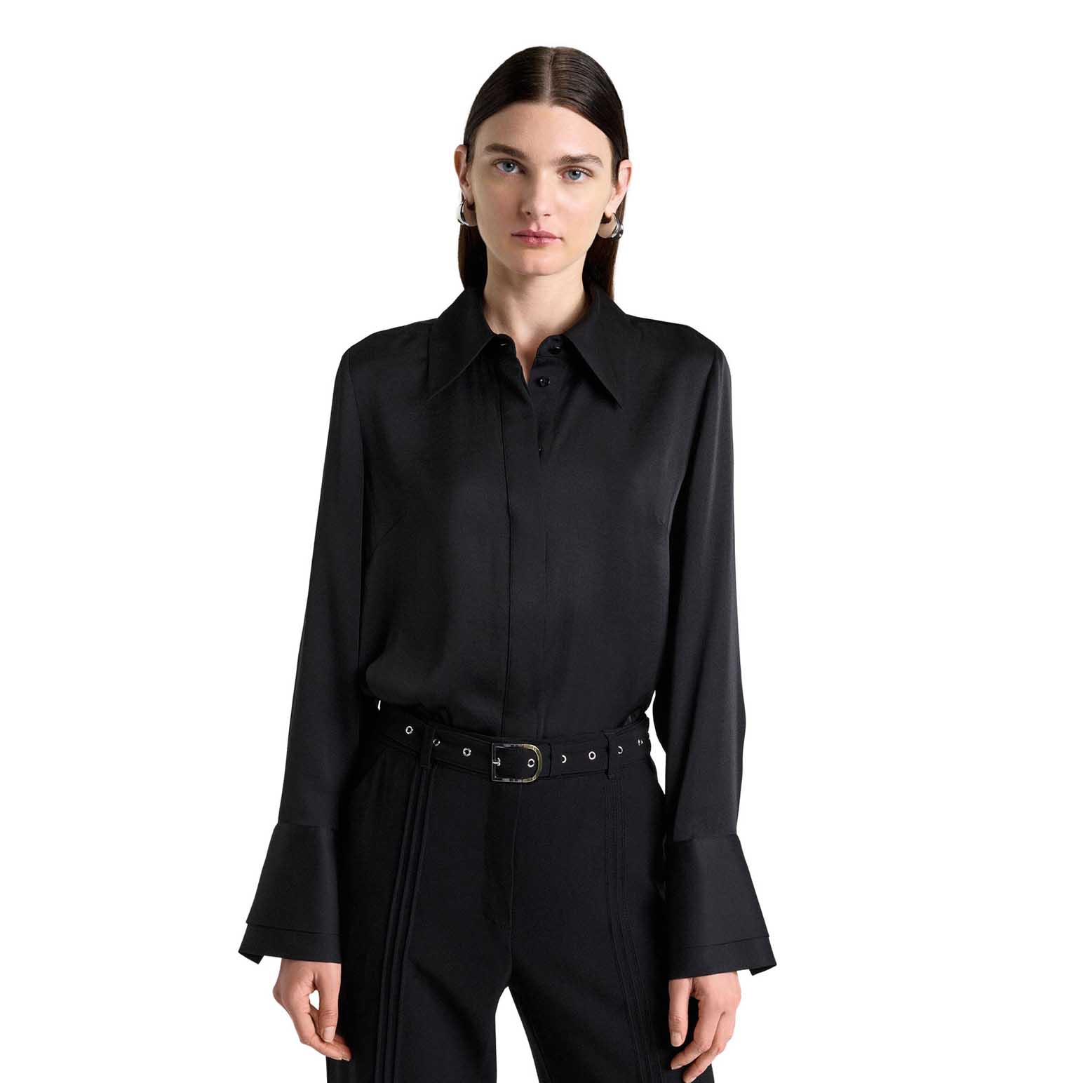 Cue Black Satin Double Cuff Shirt
